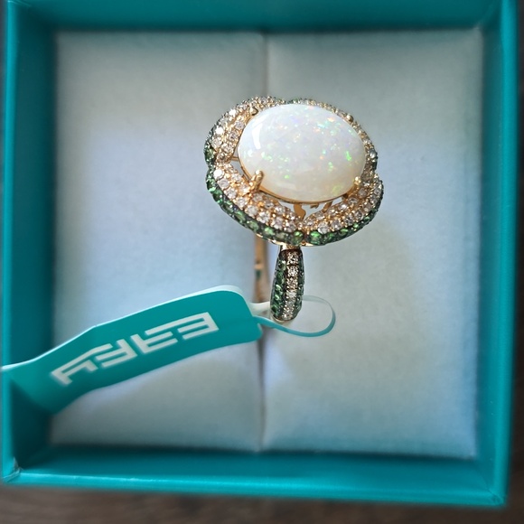 Effy 14k yellow Gold Diamond Opal Tsavorite Pendant,Ring - Picture 3 of 3